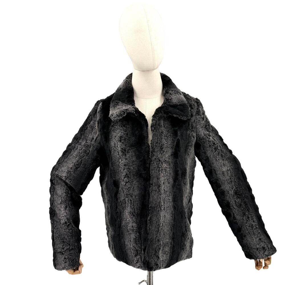 Betsey Johnson Black Gray Soft Shaggy Glam Coat Faux Fur Jacket